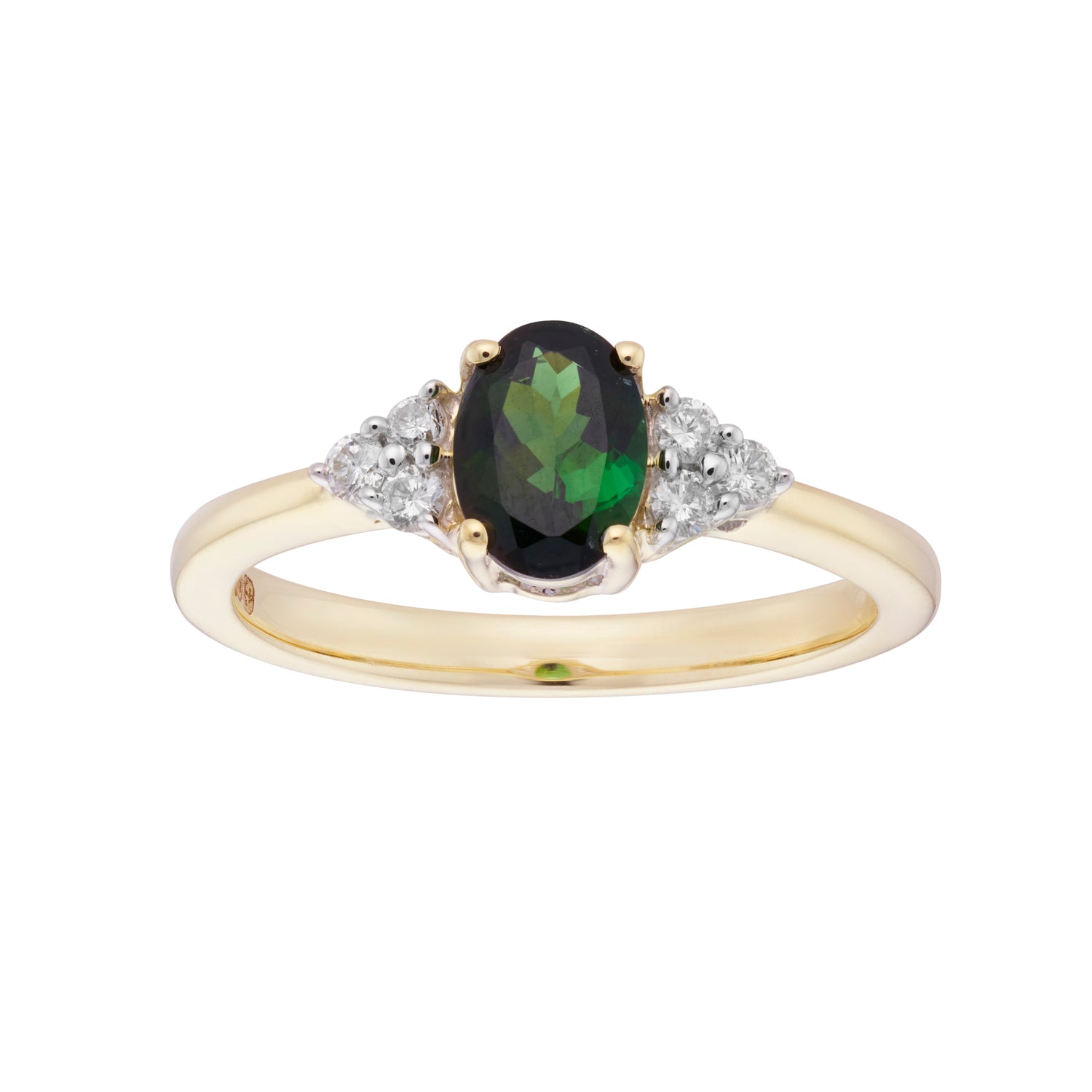 9ct gold 7x5mm oval Green Tourmaline & diamond ring 0.15ct