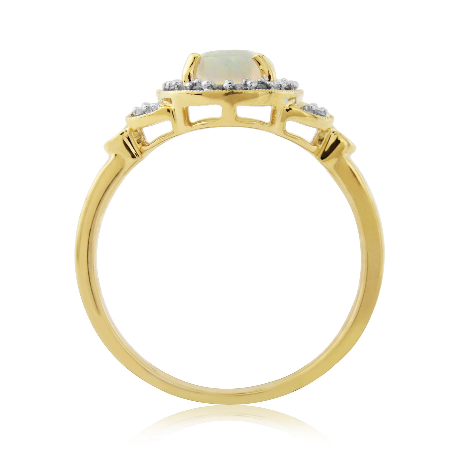 9ct gold 8x6mm oval opal & diamond cluster ring 0.17ct