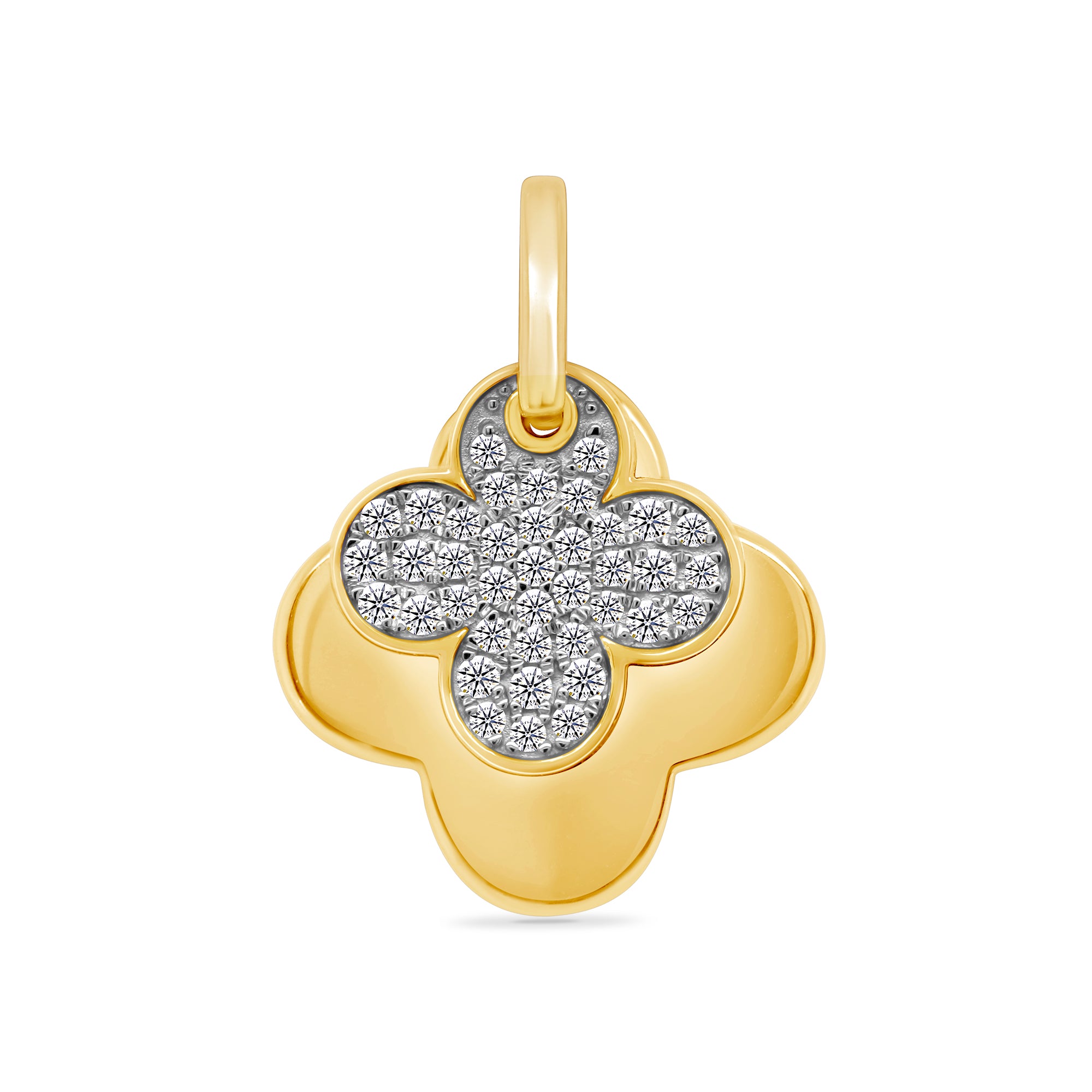 9ct gold plain clover & diamond set clover pendant 0.15ct