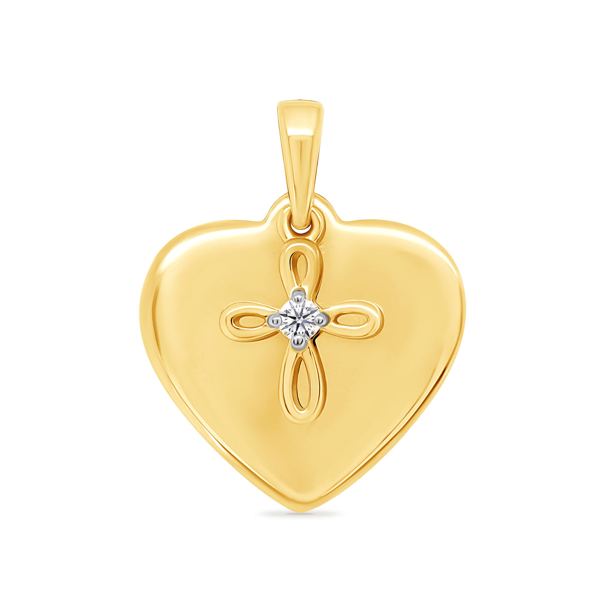 9ct gold 15mm plain heart &amp; diamond set cross pendant 0.03ct