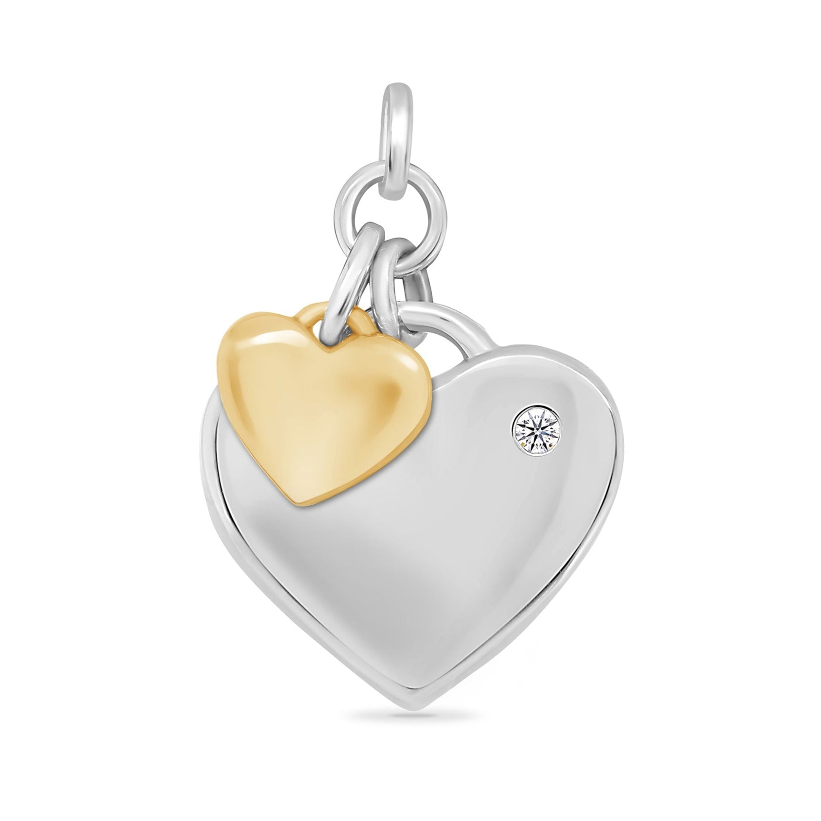 9ct white & yellow gold double 14/7mm hearts diamond set pendant 0.01ct