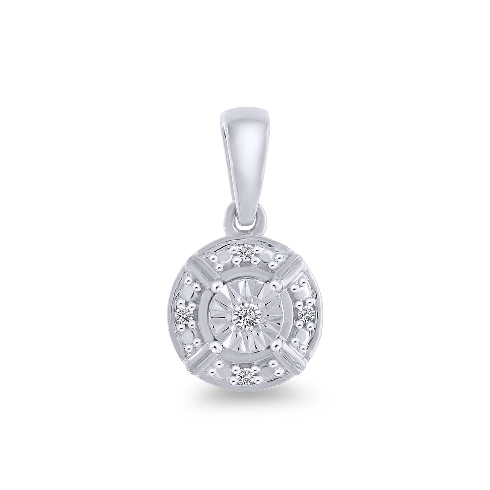 9ct white gold miracle plate diamond cluster pendant 0.03ct