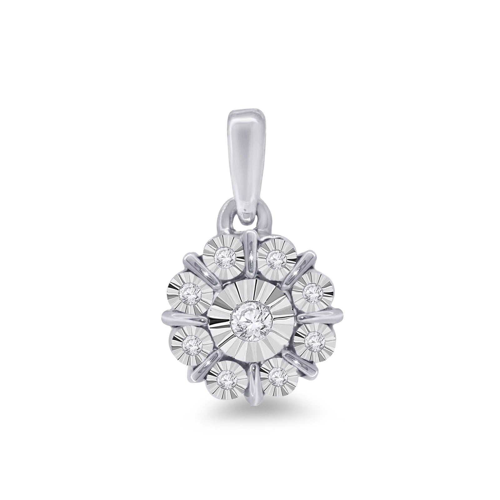 9ct white gold miracle plate diamond cluster pendant 0.07ct
