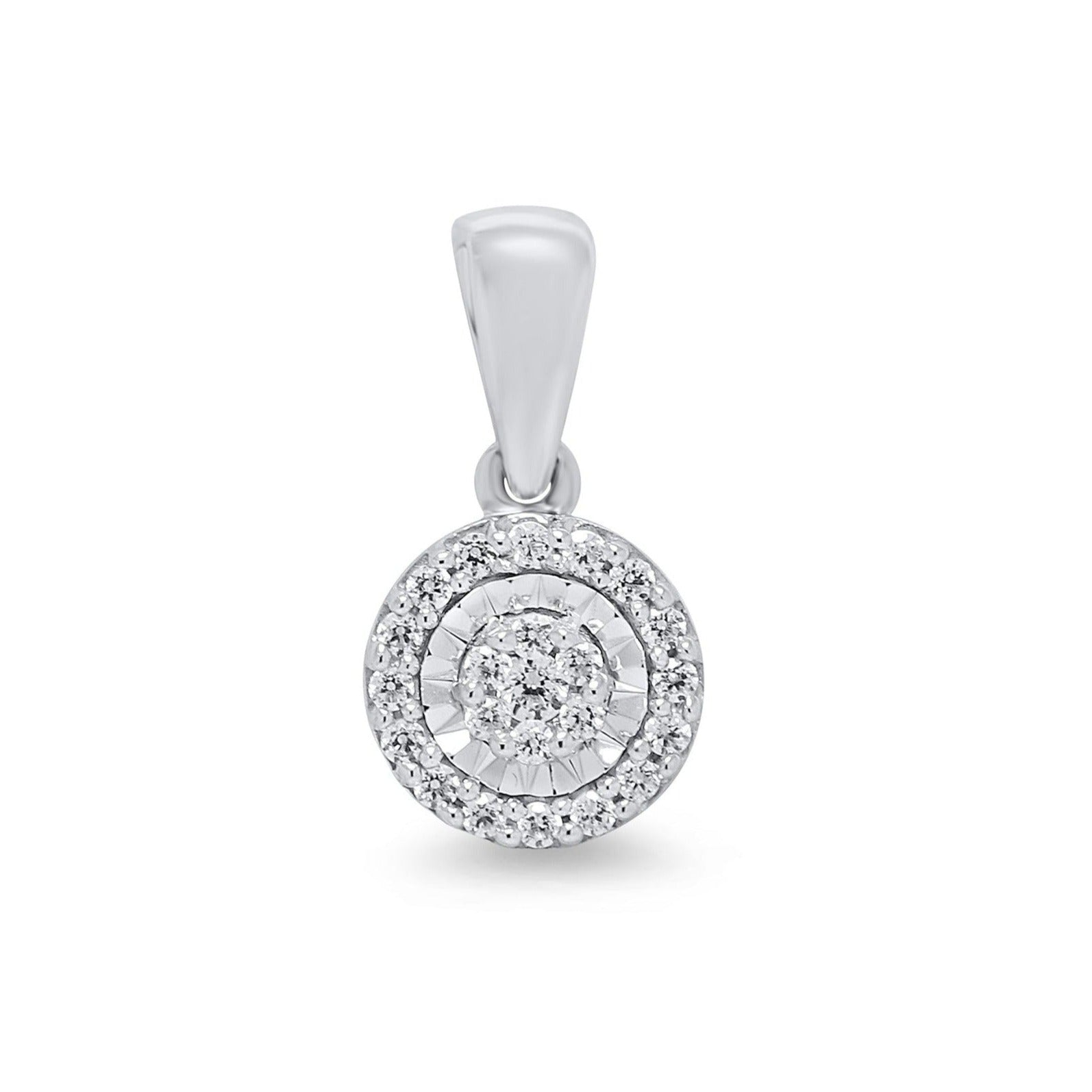 9ct white gold miracle plate diamond cluster pendant 0.13ct