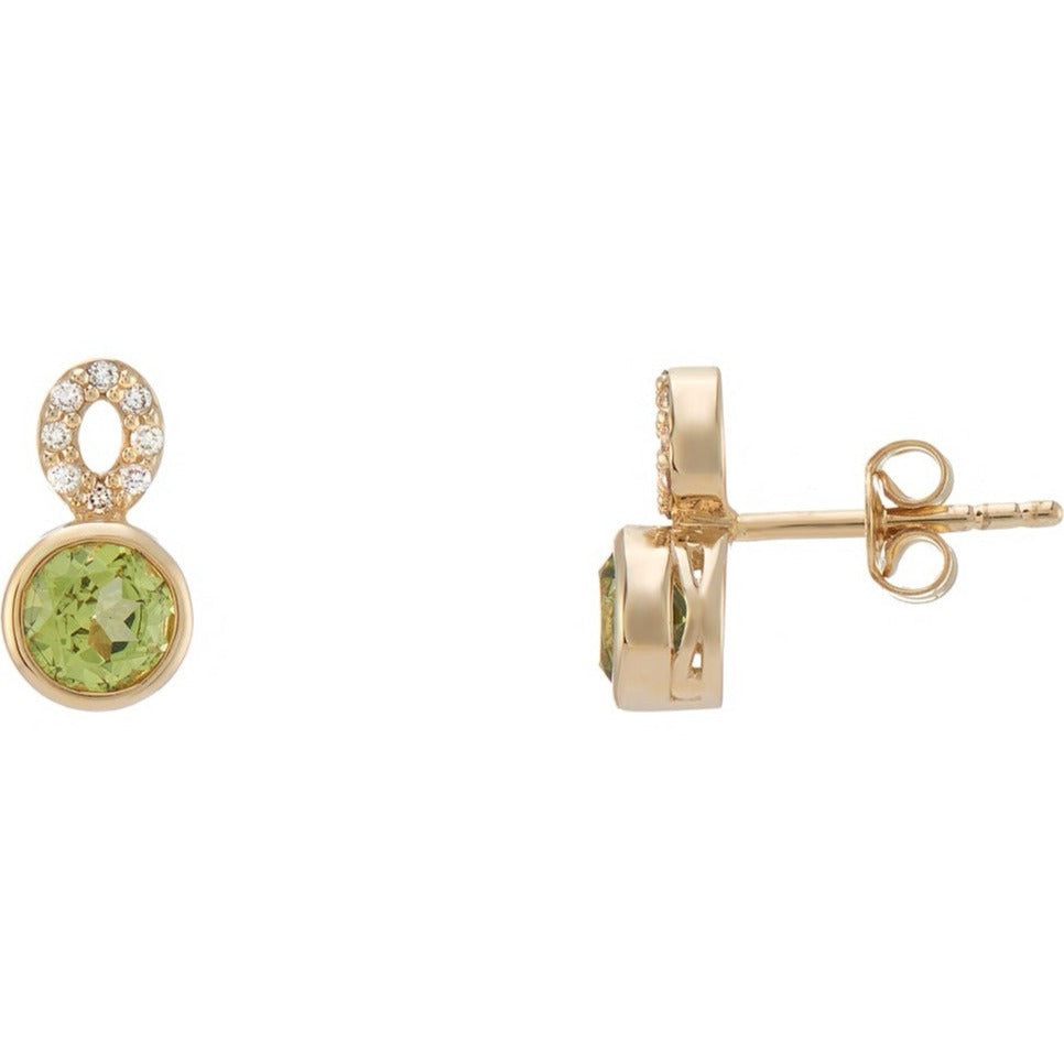 9ct gold 5mm round peridot & diamond set stud earrings 0.09ct