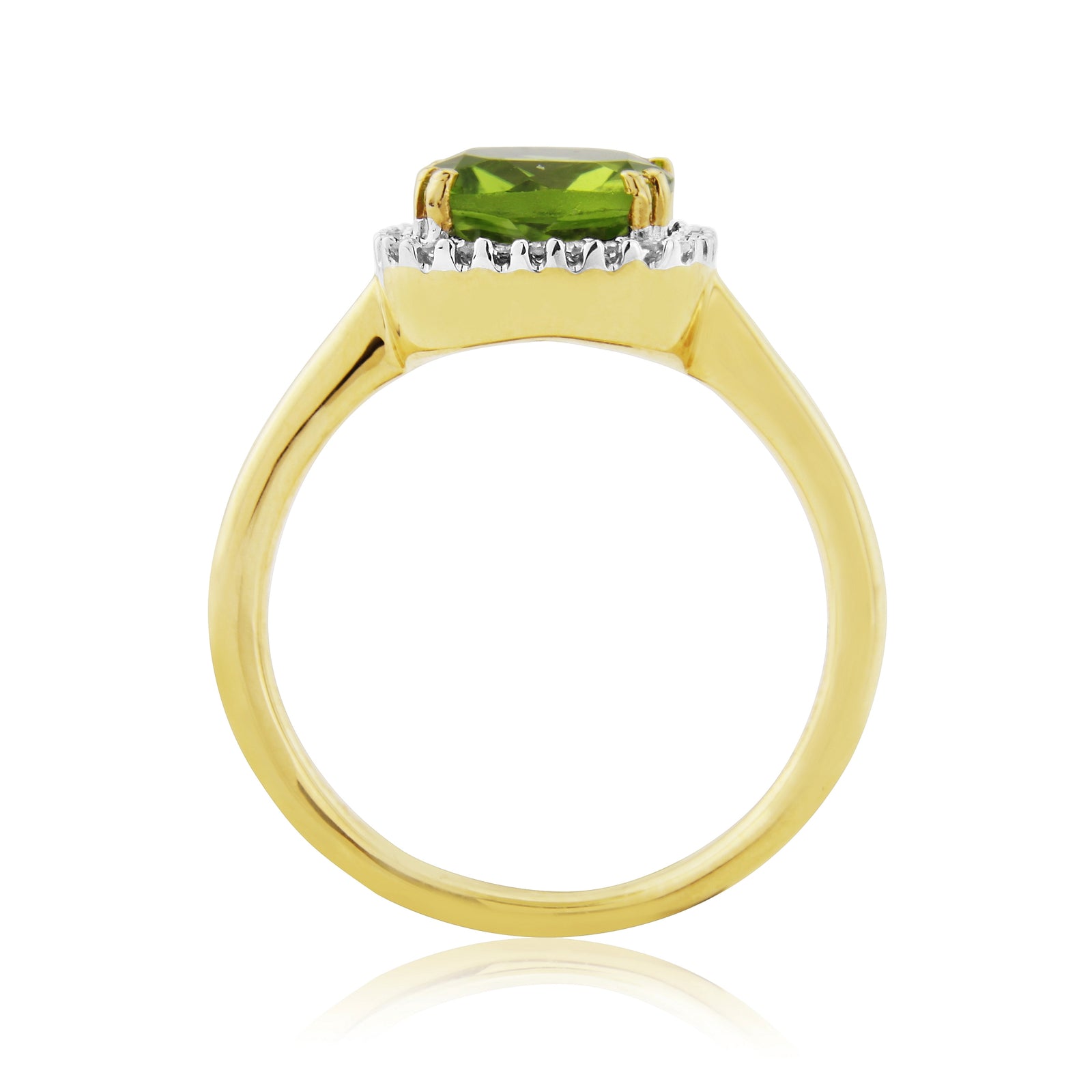 9ct gold 8.00mm cushion shape peridot & diamond cluster ring 0.10ct