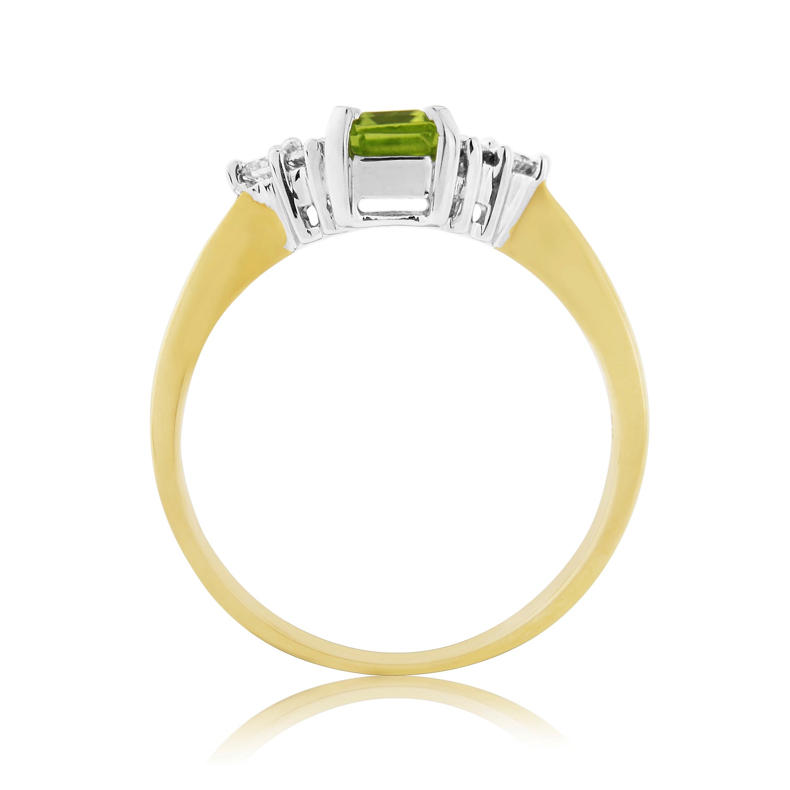 9ct gold 6x4mm octagon cut peridot & triple diamond shoulders ring 0.13ct