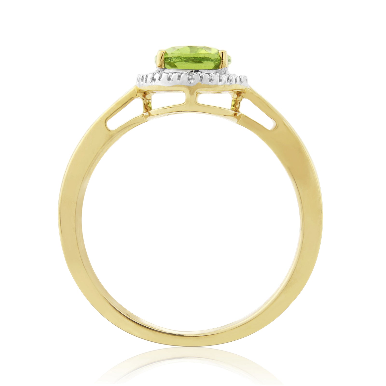 9ct gold 8x6mm oval peridot & diamond cluster ring 0.08ct