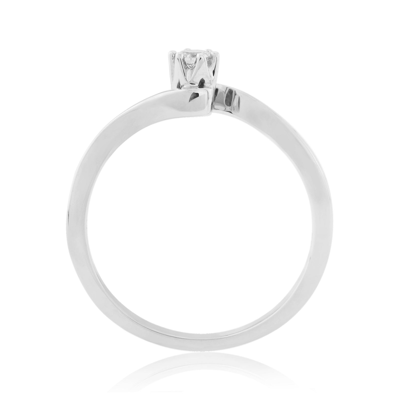 9ct white gold six claw single stone diamond crossover ring 0.08ct