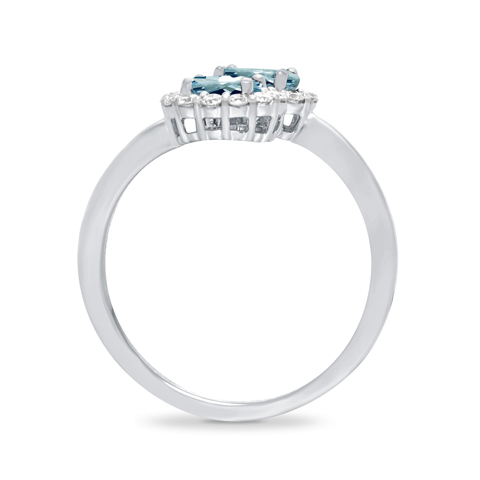 9ct white gold double 5x3mm oval aquamarine & diamond crossover cluster ring 0.14ct