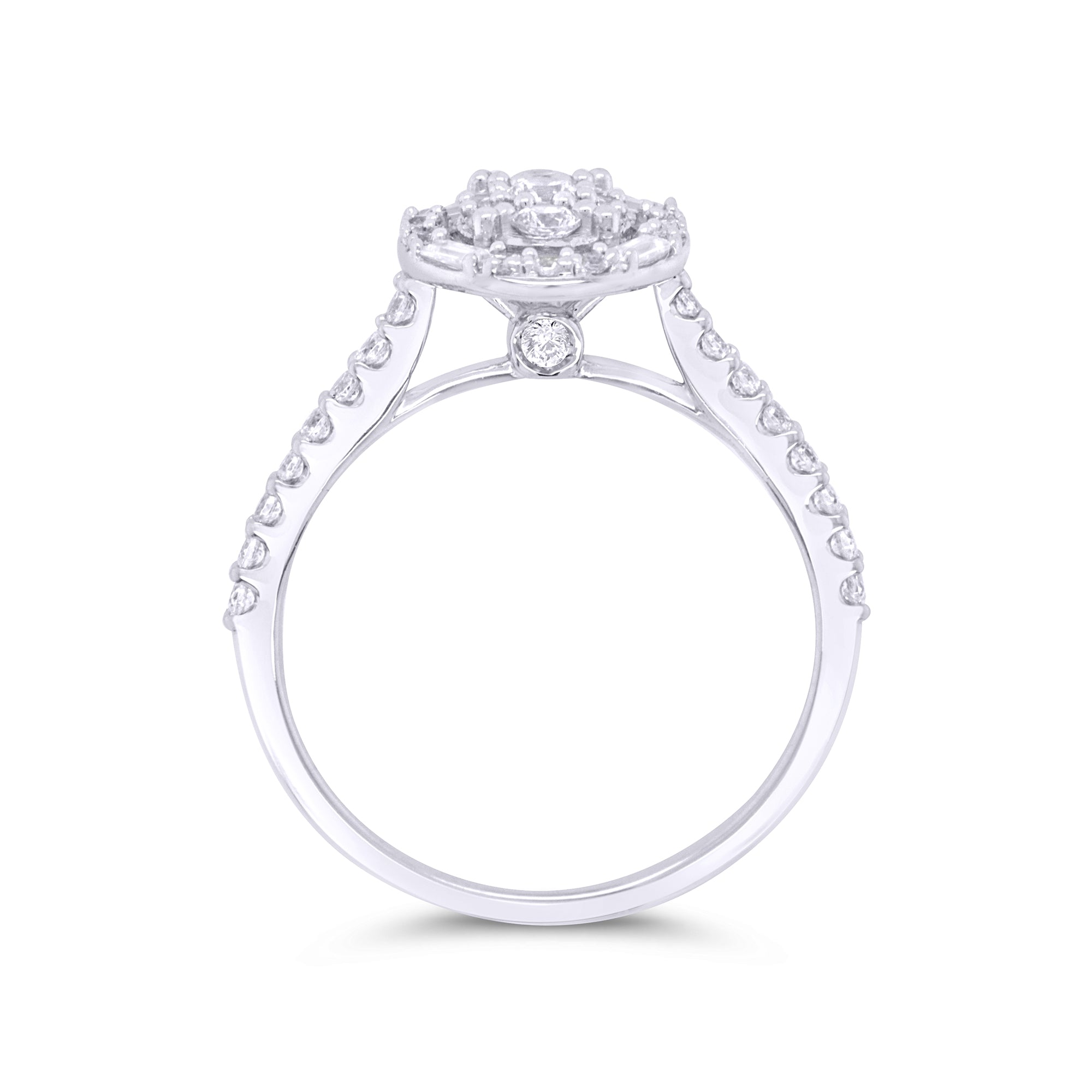 9ct white gold brilliant & baguette cut diamond cluster ring 0.65ct