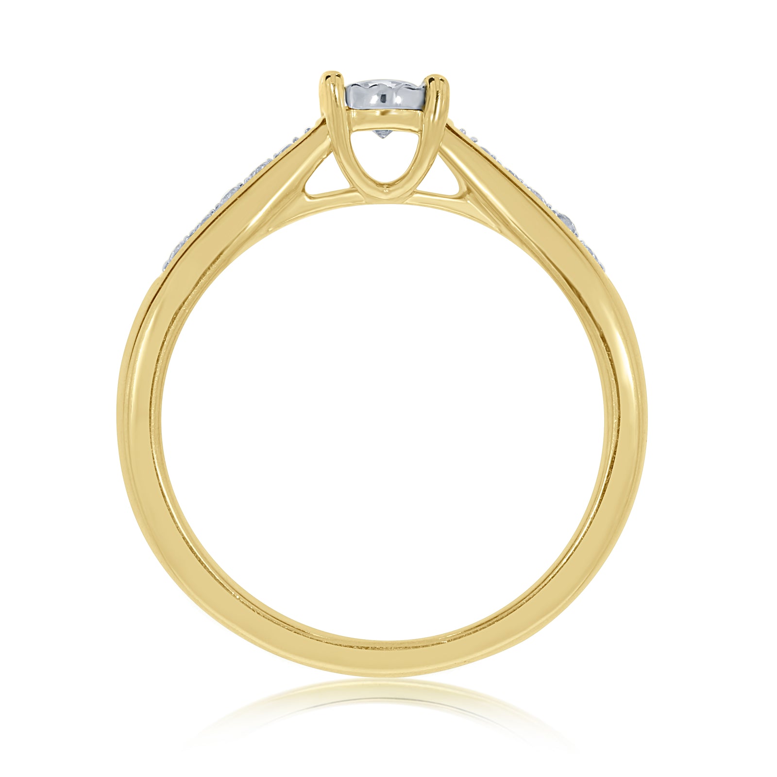 9ct gold single stone miracle plate diamond ring with diamond set shoulders 0.26ct