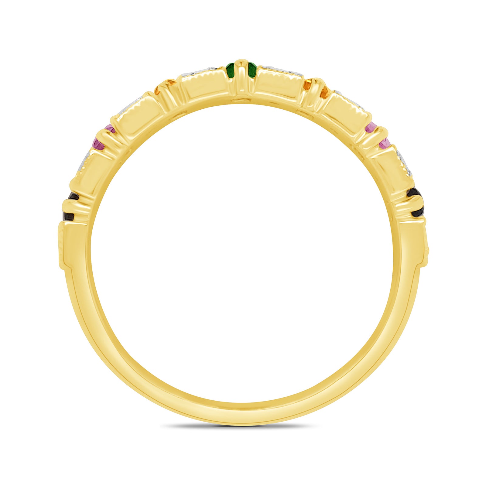9ct gold multi gem & diamond half eternity ring 0.15ct