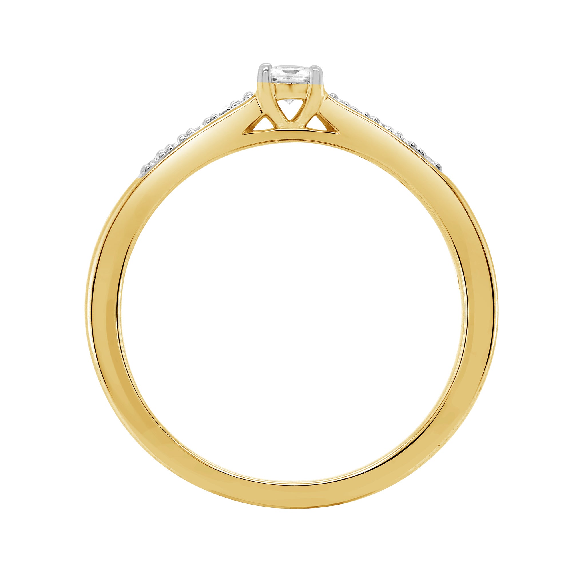9ct gold princess cut single stone diamond ring with diamond set shoulders 0.16ct