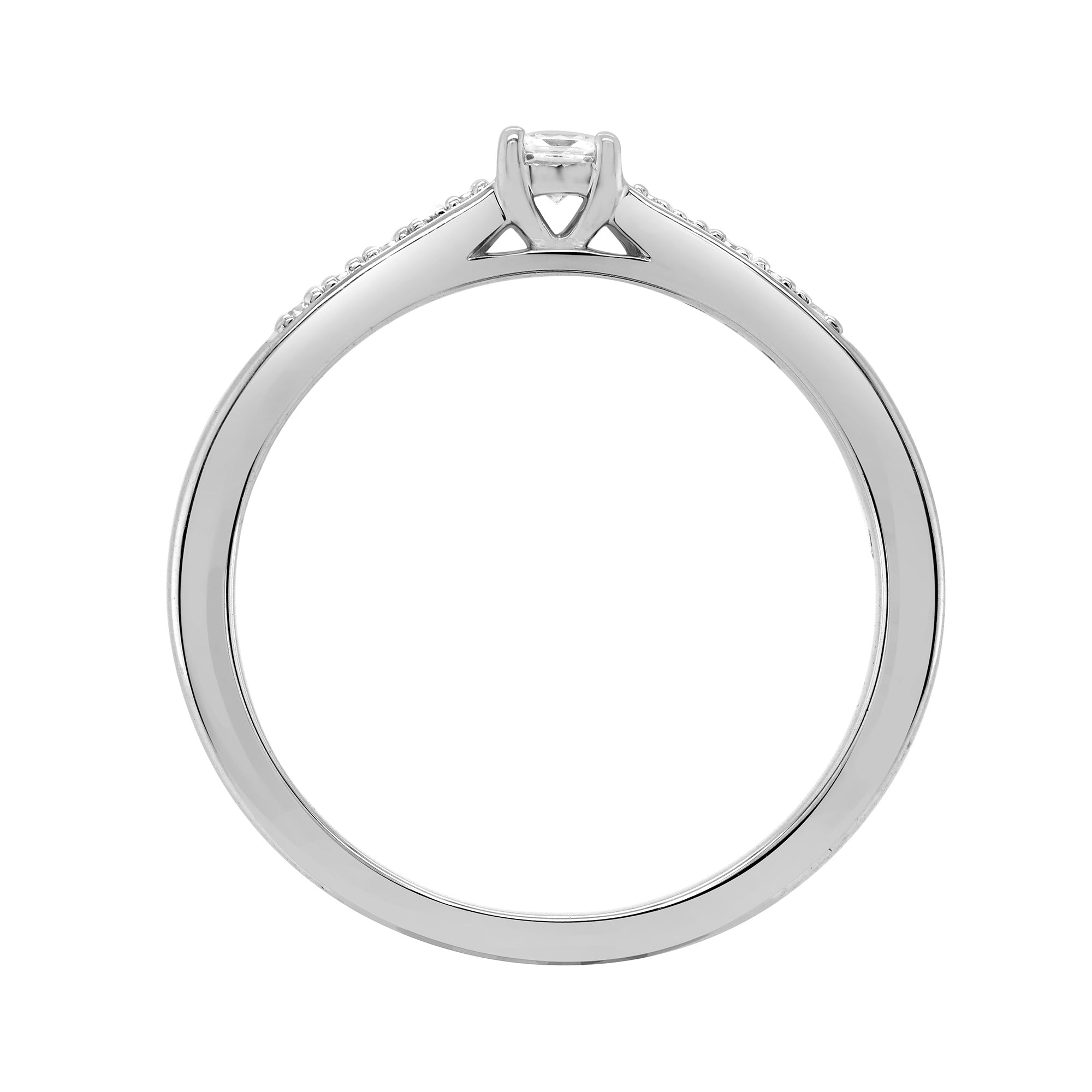 9ct white gold princess cut single stone diamond ring with diamond set shoulders 0.16ct