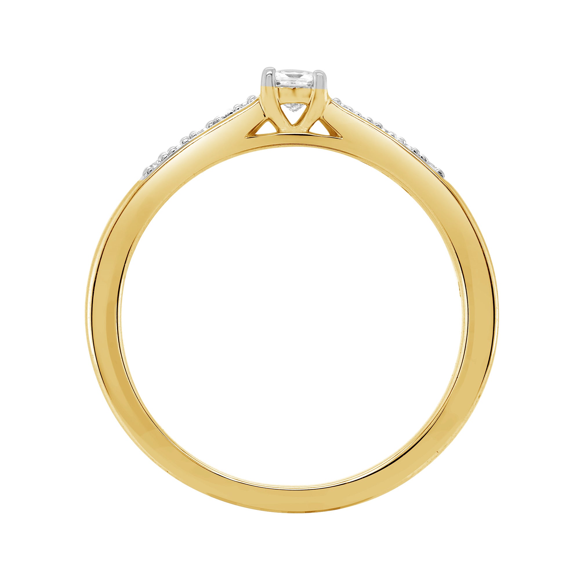 9ct gold princess cut single stone diamond ring with diamond set shoulders 0.21ct