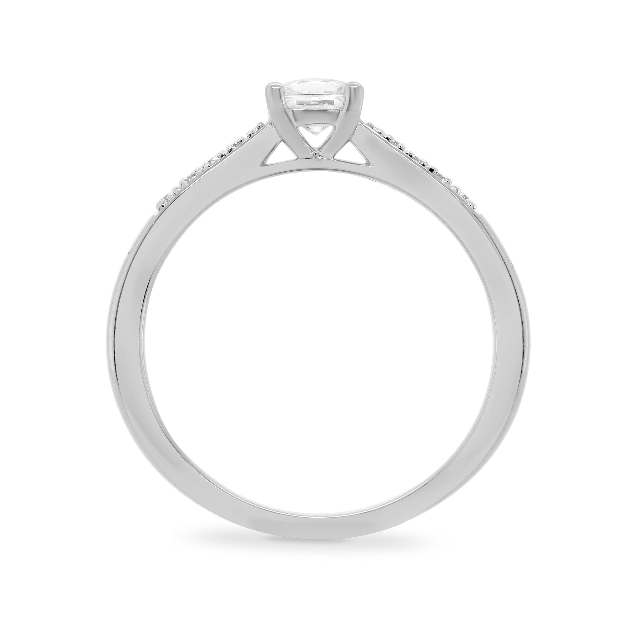 9ct white gold princess cut single stone diamond ring with diamond set shoulders 0.33ct