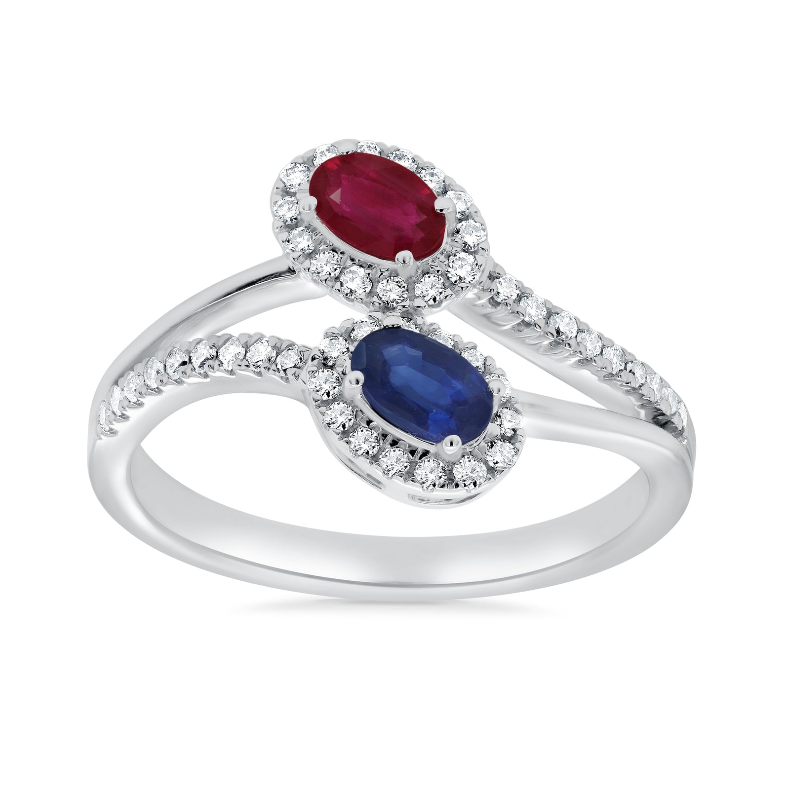 9ct white gold ruby/sapphire diamond cluster ring 0.23ct