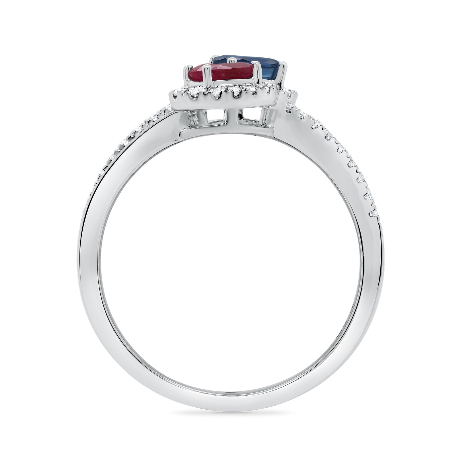 9ct white gold ruby/sapphire diamond cluster ring 0.23ct