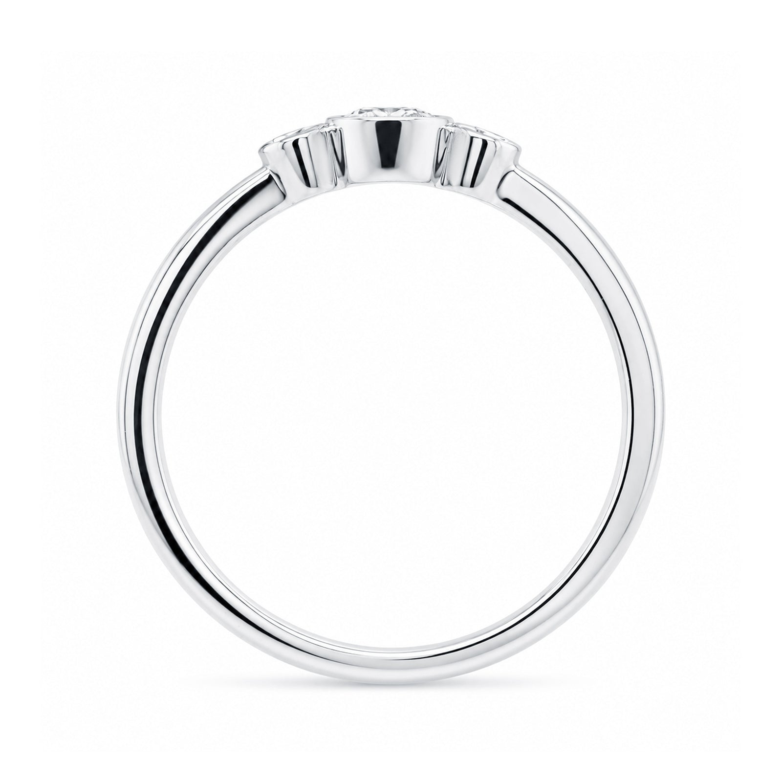 9ct white gold 3 stone dia rubover ring 0.26cts