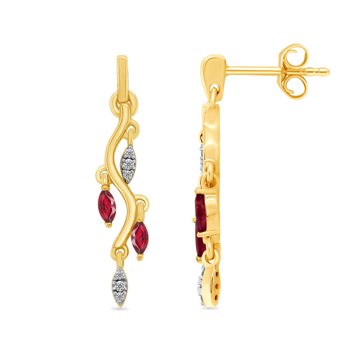 9ct gold ruby &amp; diamond drop earrings 0.05ct
