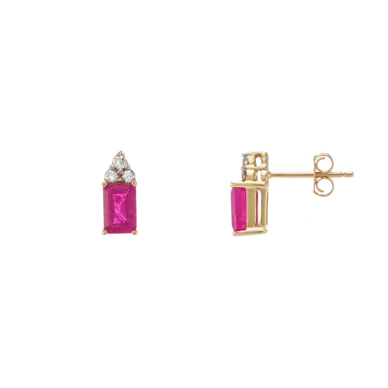 9ct gold 6x4mm octagon cut ruby & diamond stud earrings 0.13ct