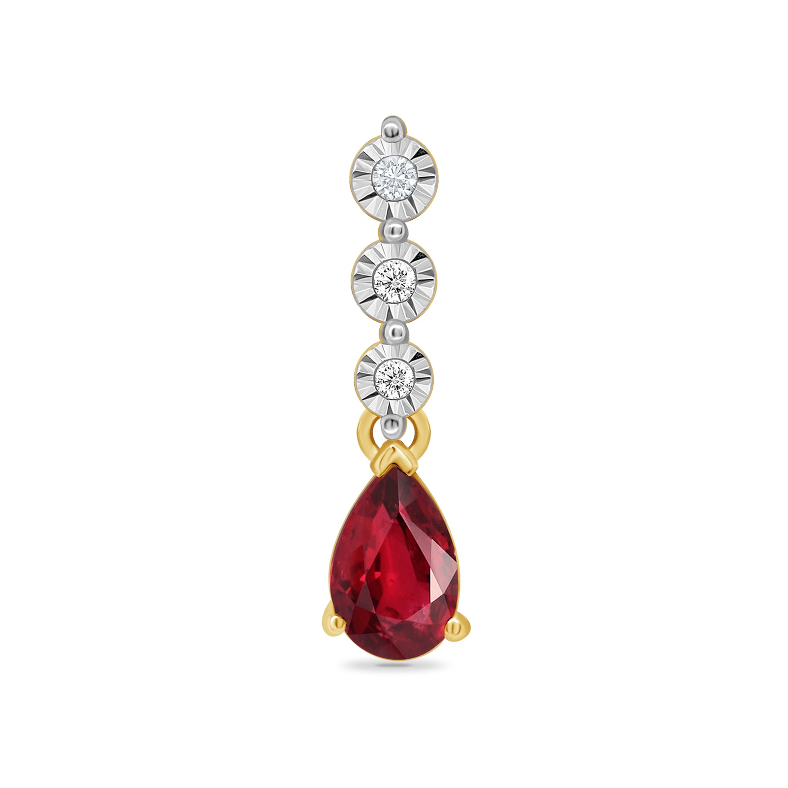 9ct gold 6x4mm pear shape ruby & miracle plate diamond pendant 0.02ct