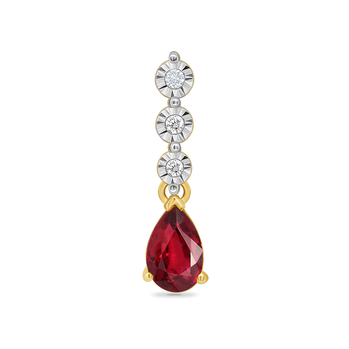 9ct gold 6x4mm pear shape ruby &amp; miracle plate diamond pendant 0.02ct
