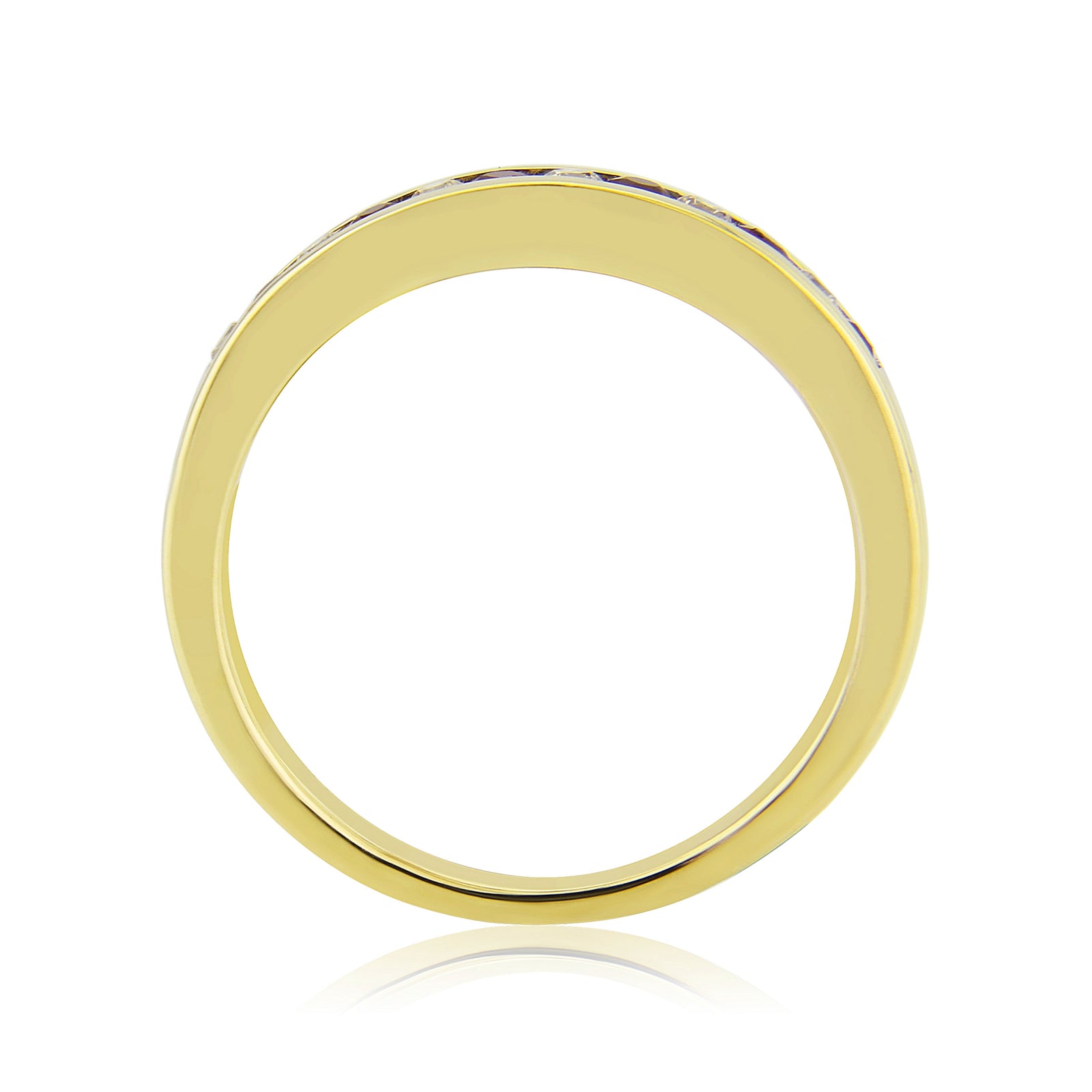 9ct gold channel set ruby & diamond half et ring 0.12ct