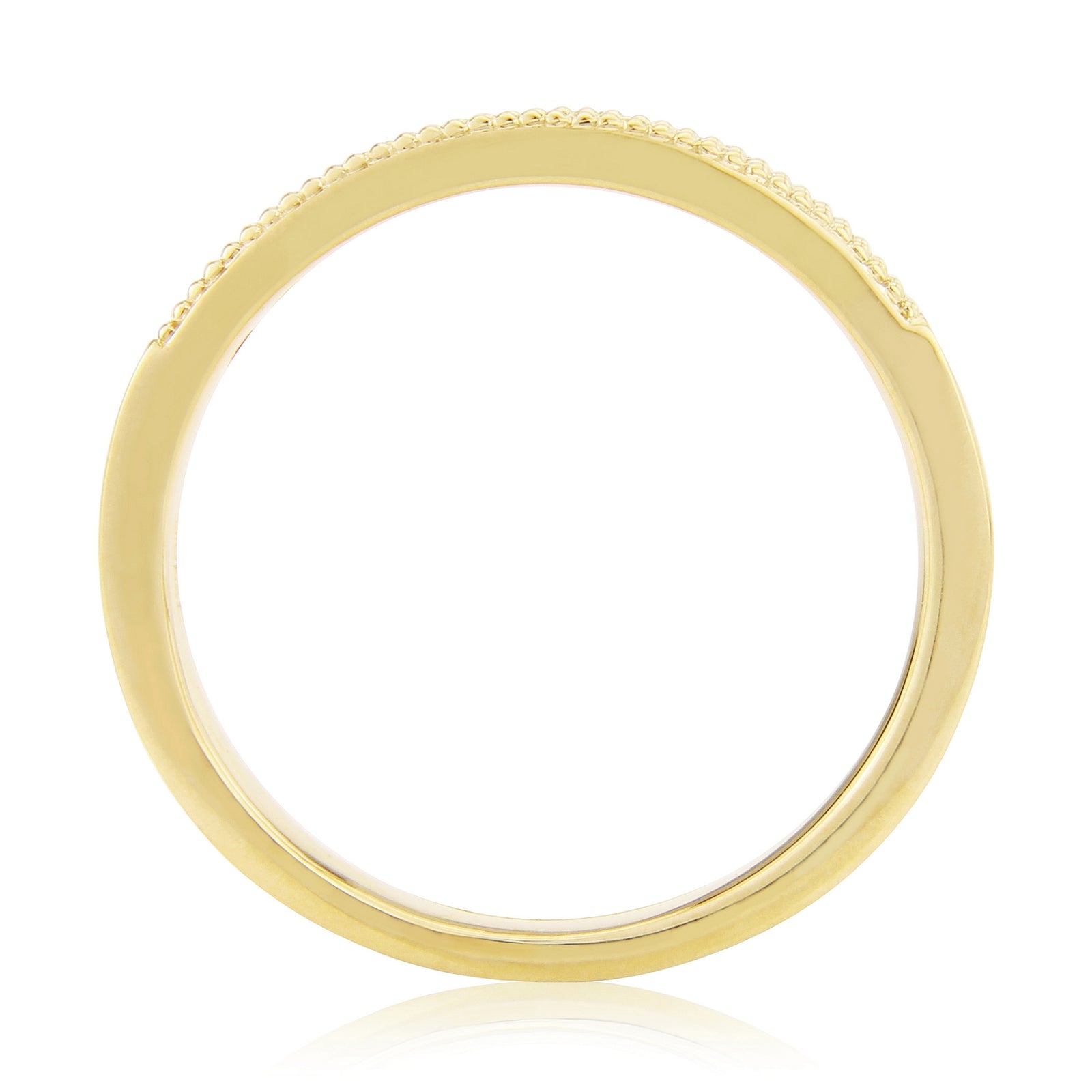 9ct gold 2mm round machine cut milgrain edge ruby & diamond half eternity ring 0.13ct