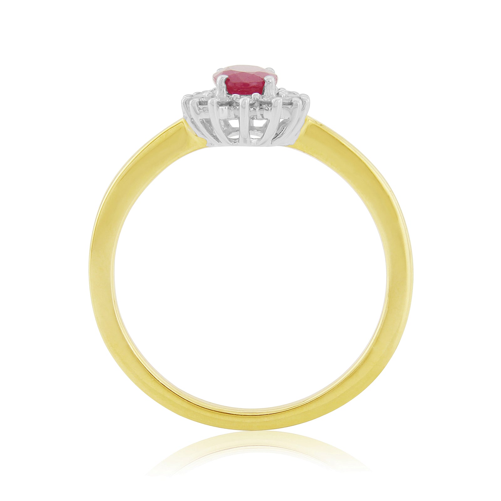 9ct gold 6x4mm oval ruby & diamond cluster ring 0.16ct