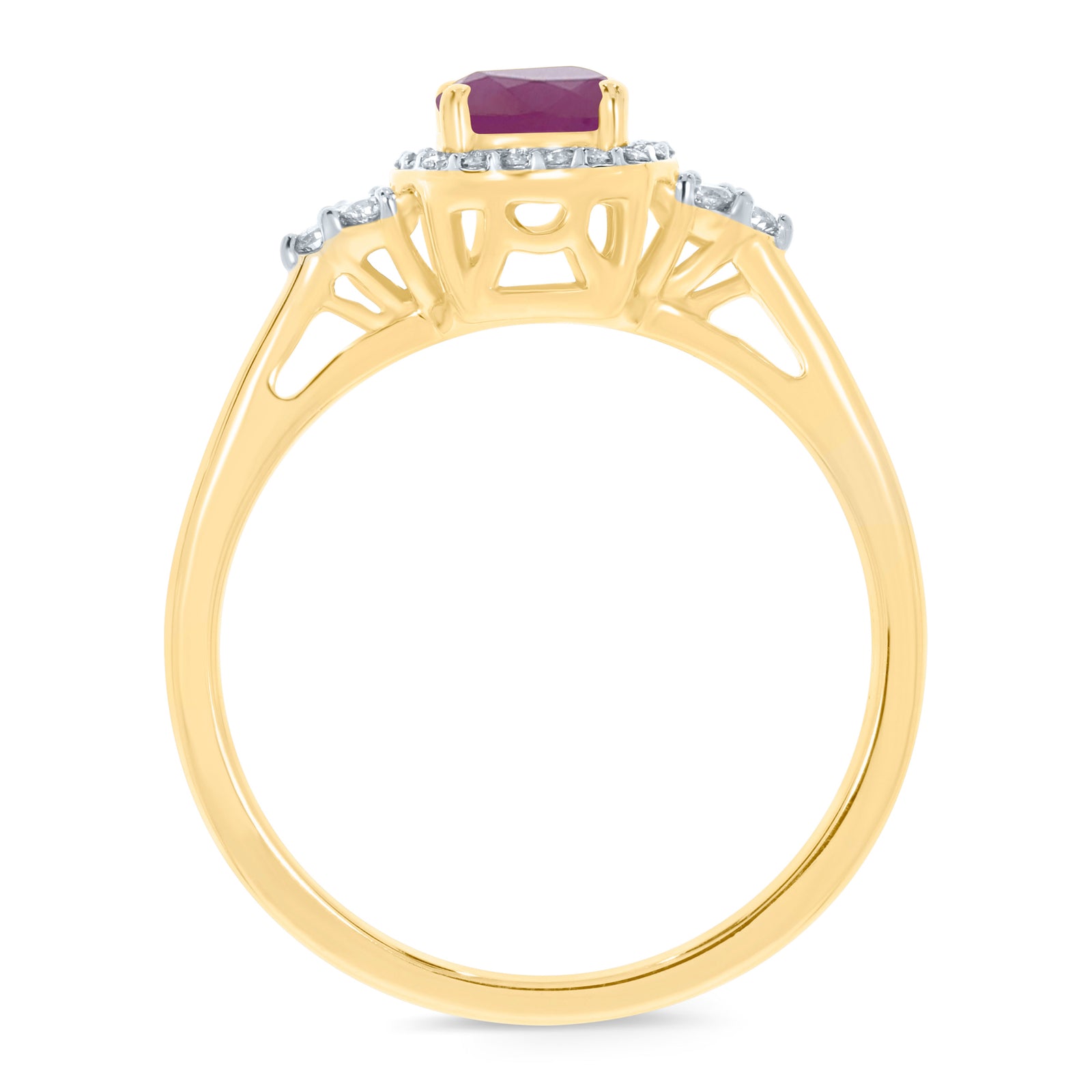 9ct gold 5mm cushion shape ruby & diamond ring 0.15ct
