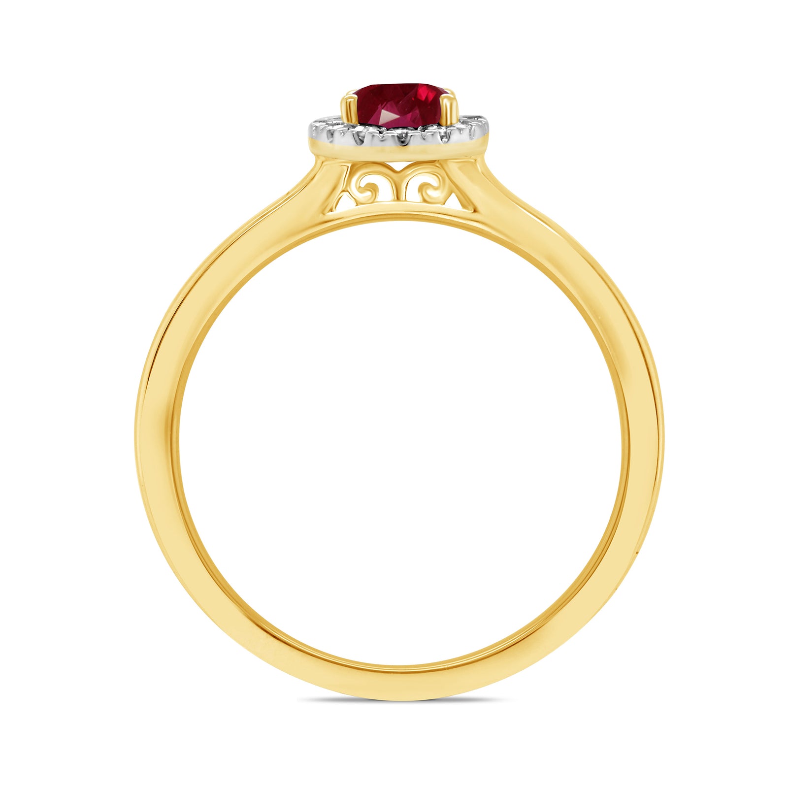 9ct gold 6x4mm oval ruby & diamond cluster ring 0.10ct