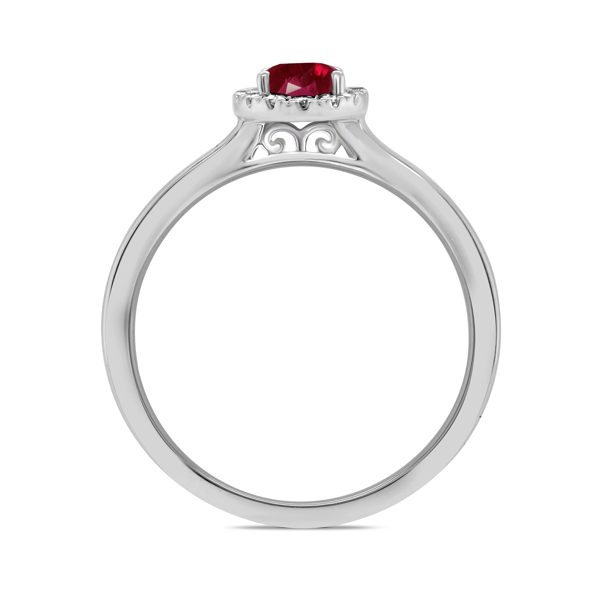 9ct white gold 6x4mm oval ruby & diamond cluster ring  0.10ct