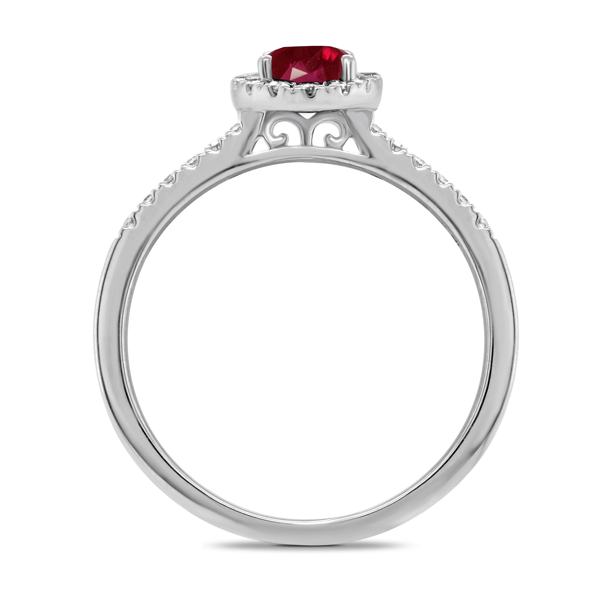 9ct white gold 6x4mm oval ruby & diamond cluster ring with diamond set shoulders 0.20ct