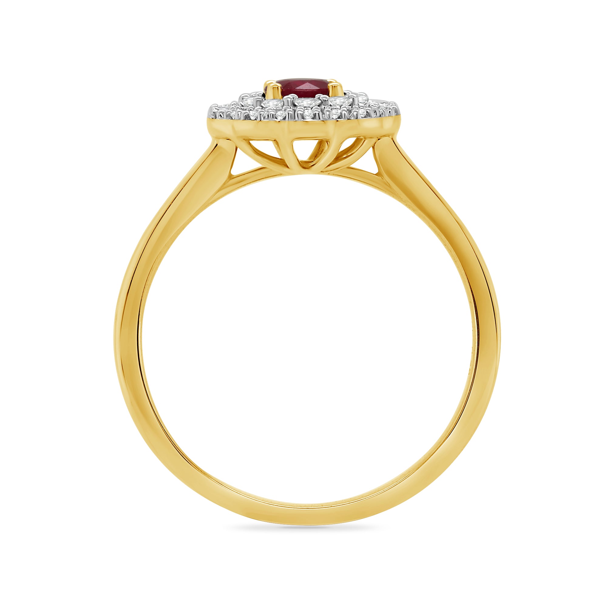9ct gold 4mm ruby & two row diamond cluster ring 0.25ct