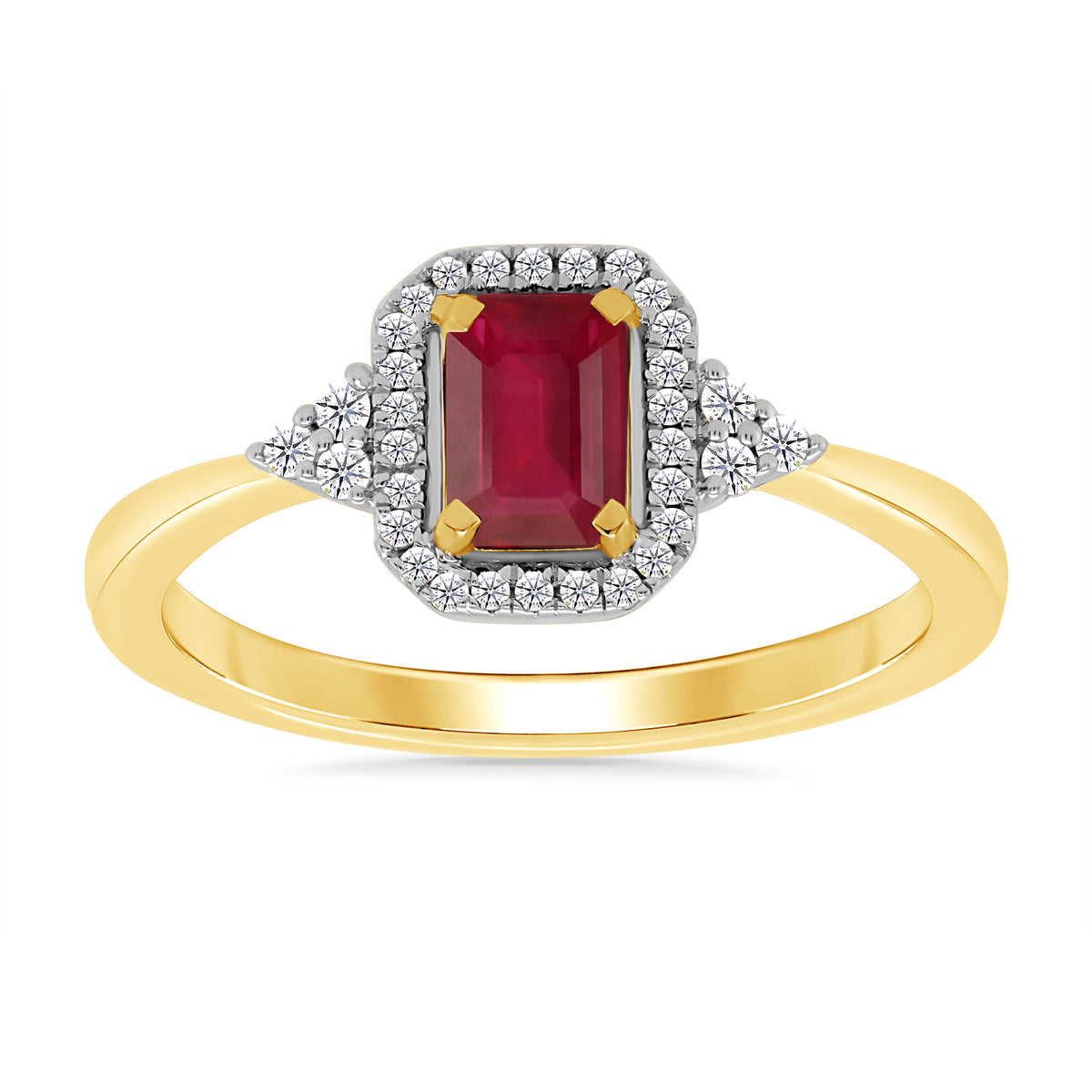 9ct gold 6x4mm octagon ruby &amp; diamond cluster ring 0.10ct