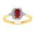 9ct gold 6x4mm octagon ruby & diamond cluster ring 0.10ct