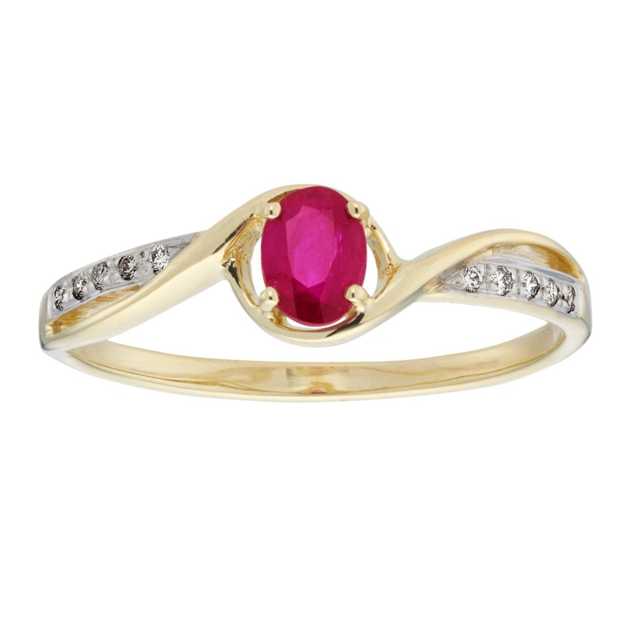 9ct gold 5x4mm oval ruby & diamond ring 0.04ct