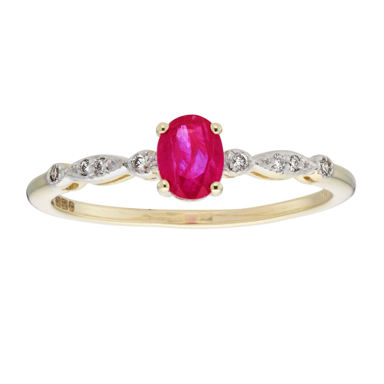 9ct gold 5x4mm oval ruby & diamond ring 0.04ct