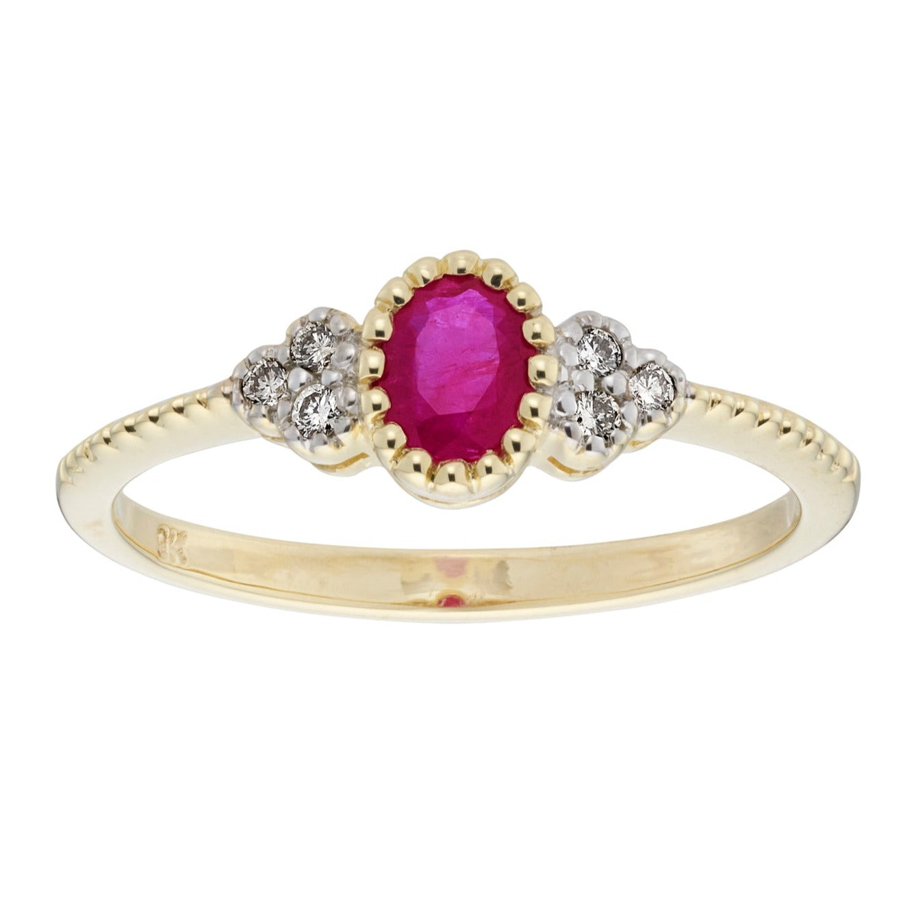 9ct gold 5x4mm oval ruby & diamond ring 0.07ct