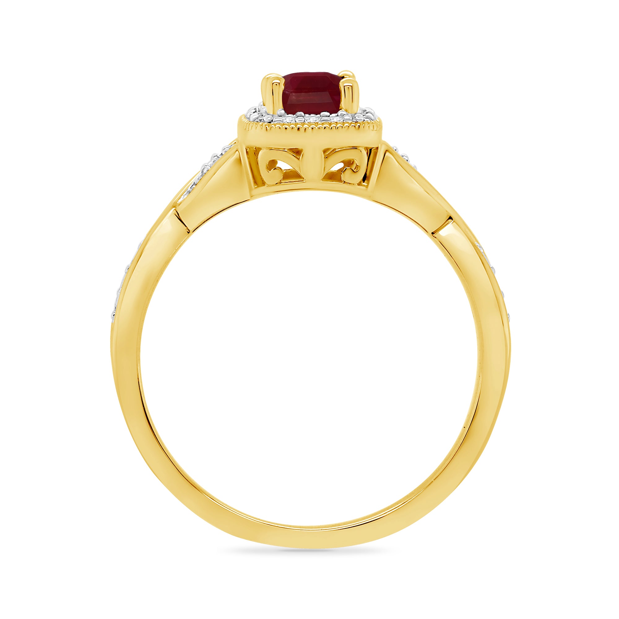 9ct gold 6x4mm octagon ruby & diamond cluster ring 0.14ct