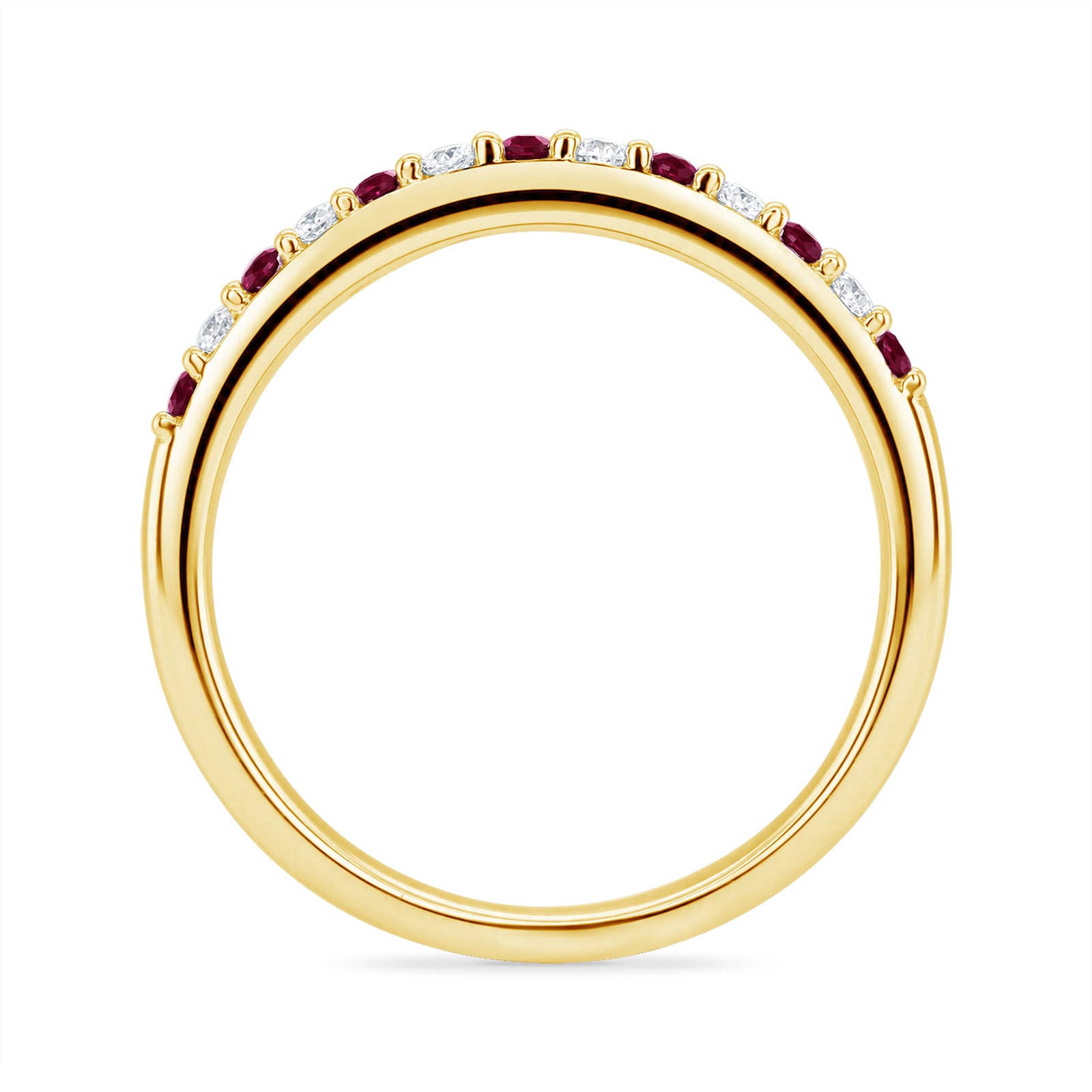 9ct gold ruby & diamond half et ring 0.11ct