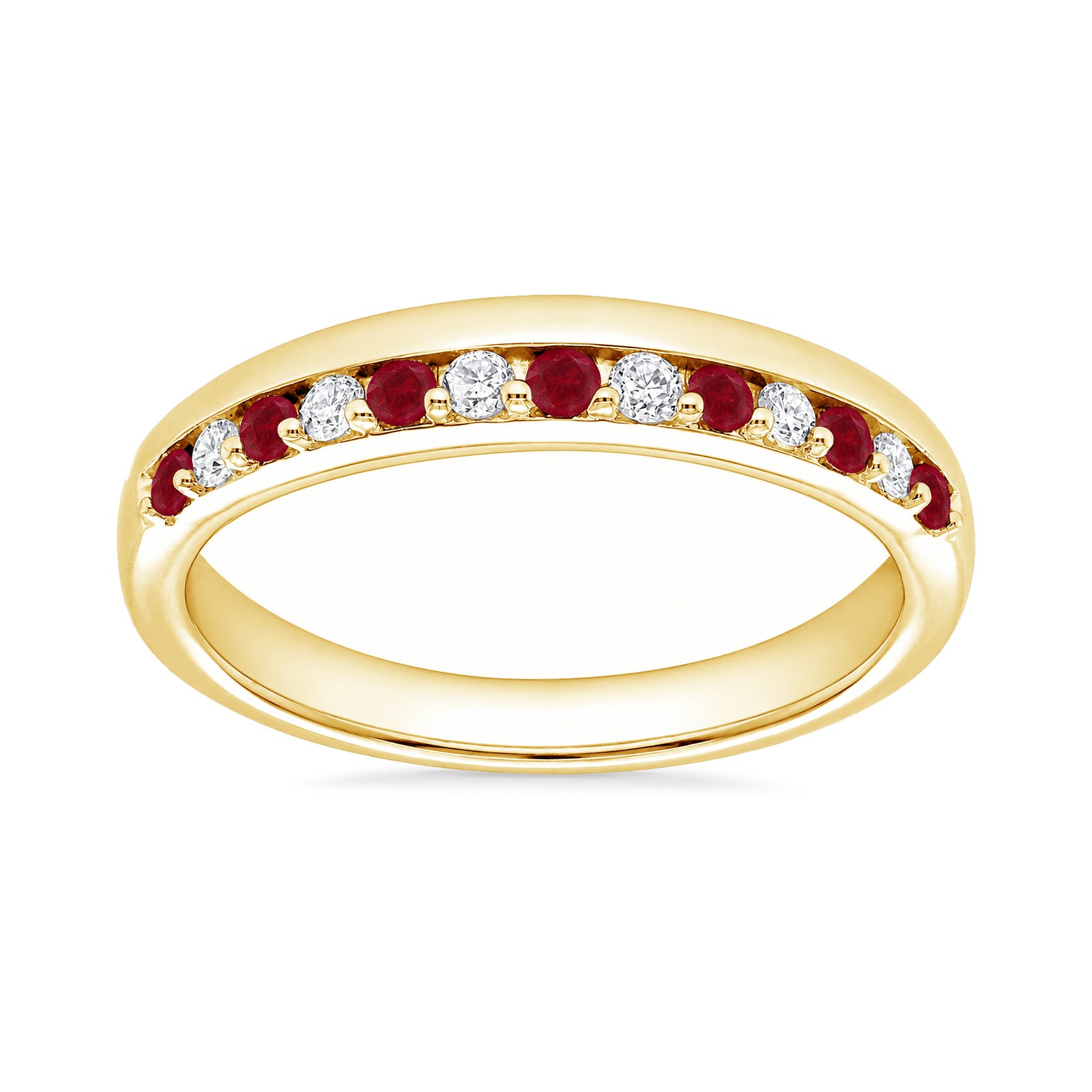 9ct gold ruby & diamond half et ring 0.11ct
