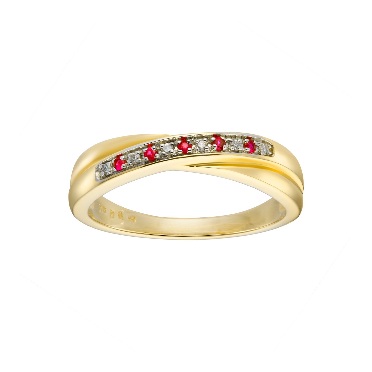 9ct gold ruby & diamond crossover half et ring 0.05ct