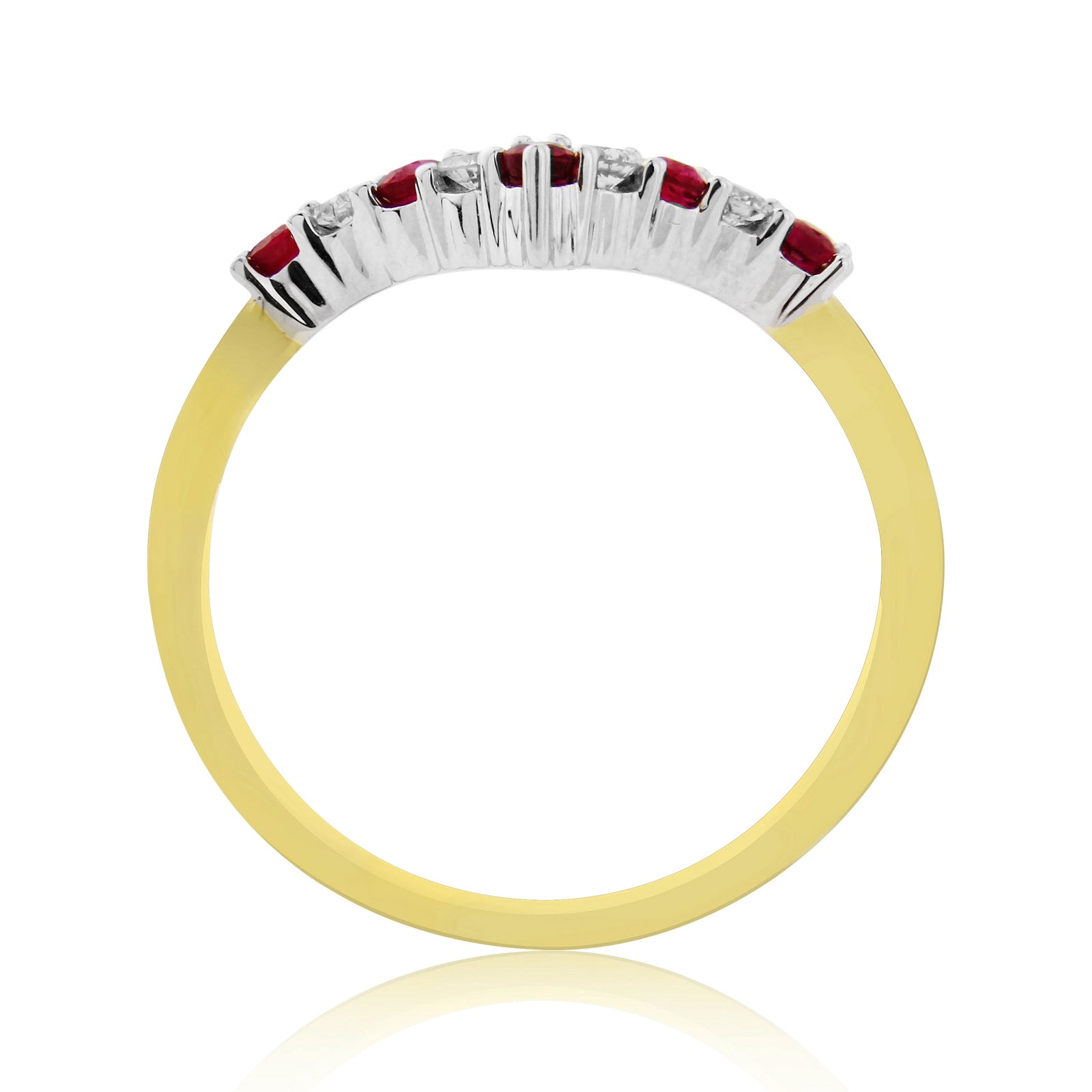 9ct gold 2mm round ruby & diamond wishbone ring 0.11ct