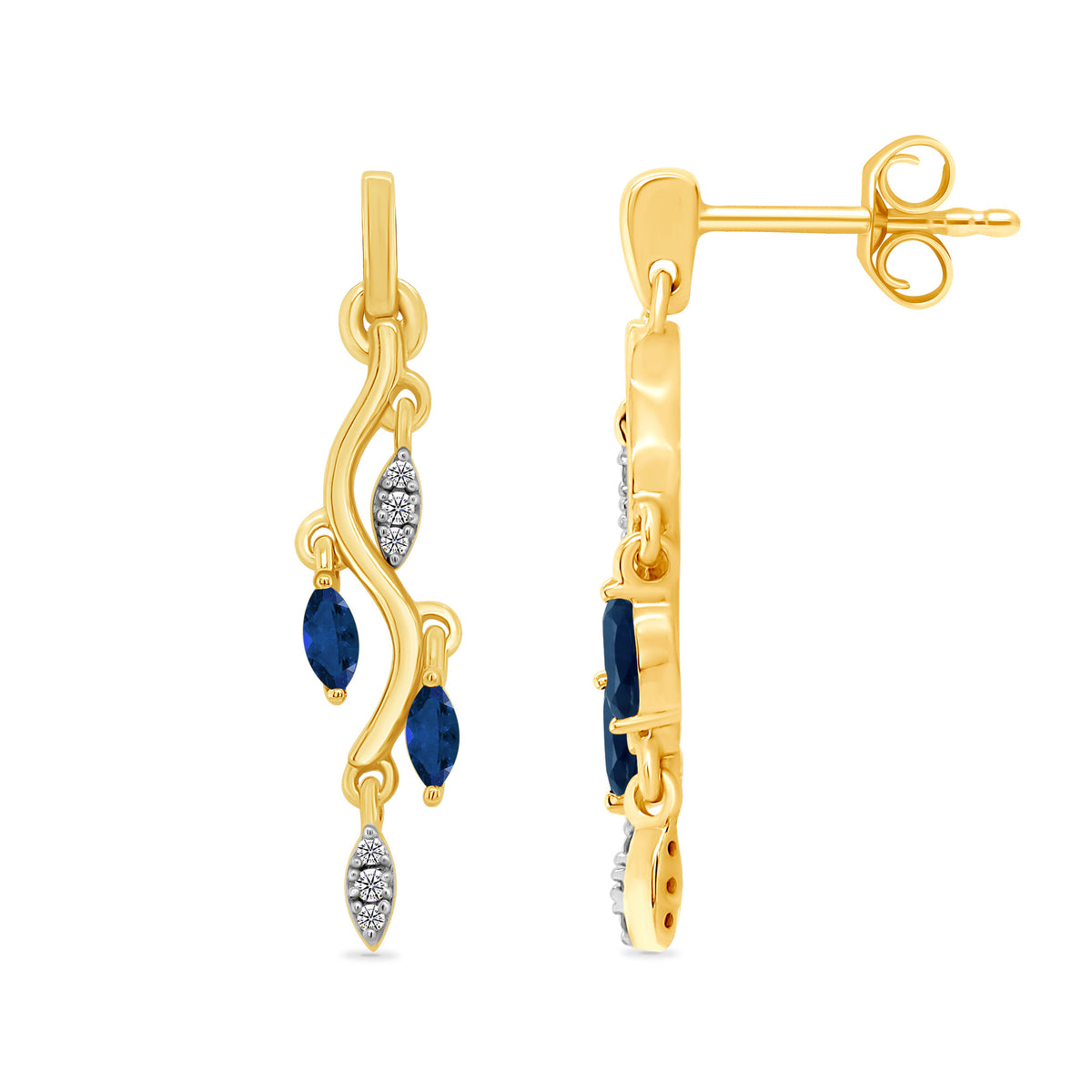 9ct gold sapphire &amp; diamond drop earrings 0.05ct
