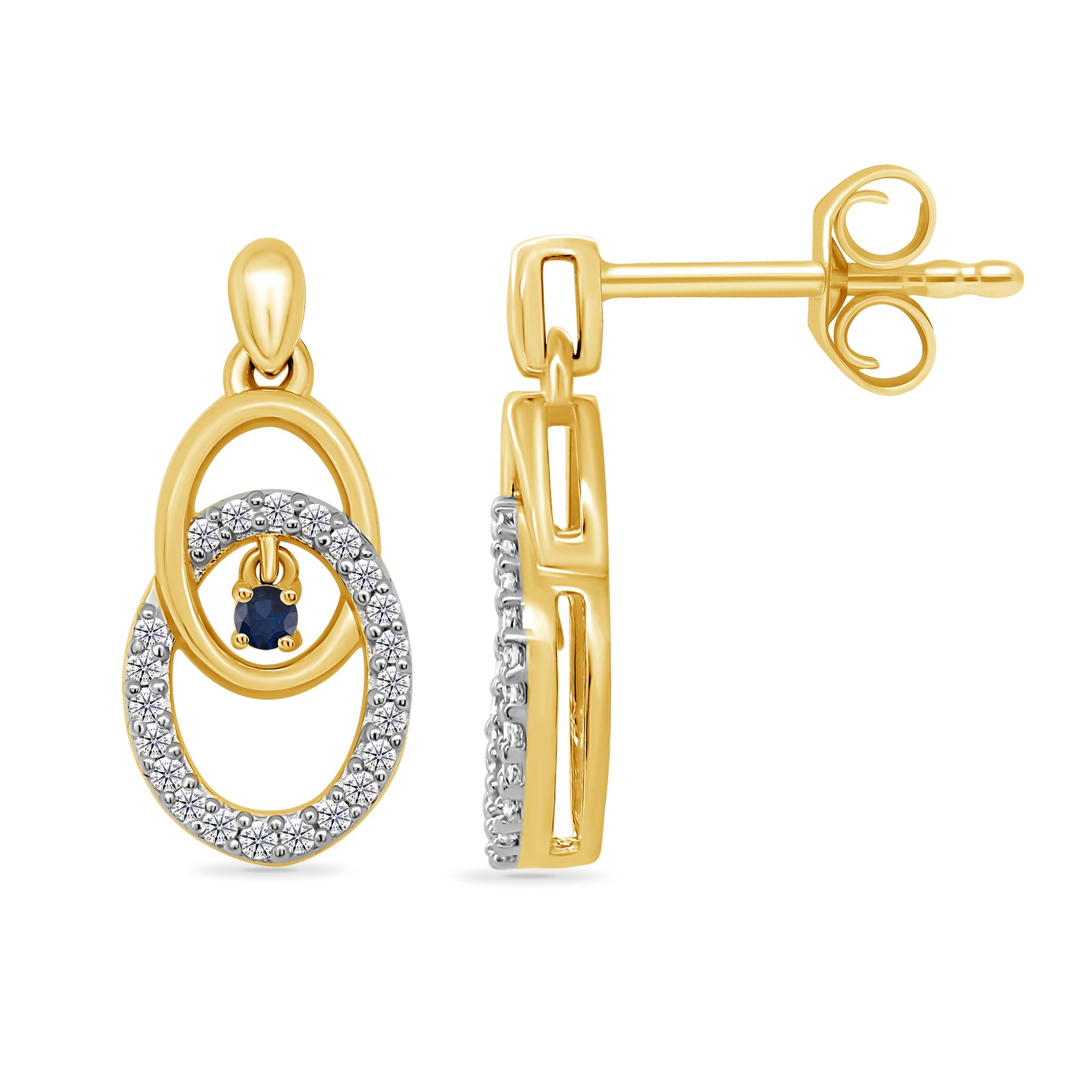9ct gold sapphire & diamond drop earrings 0.13ct