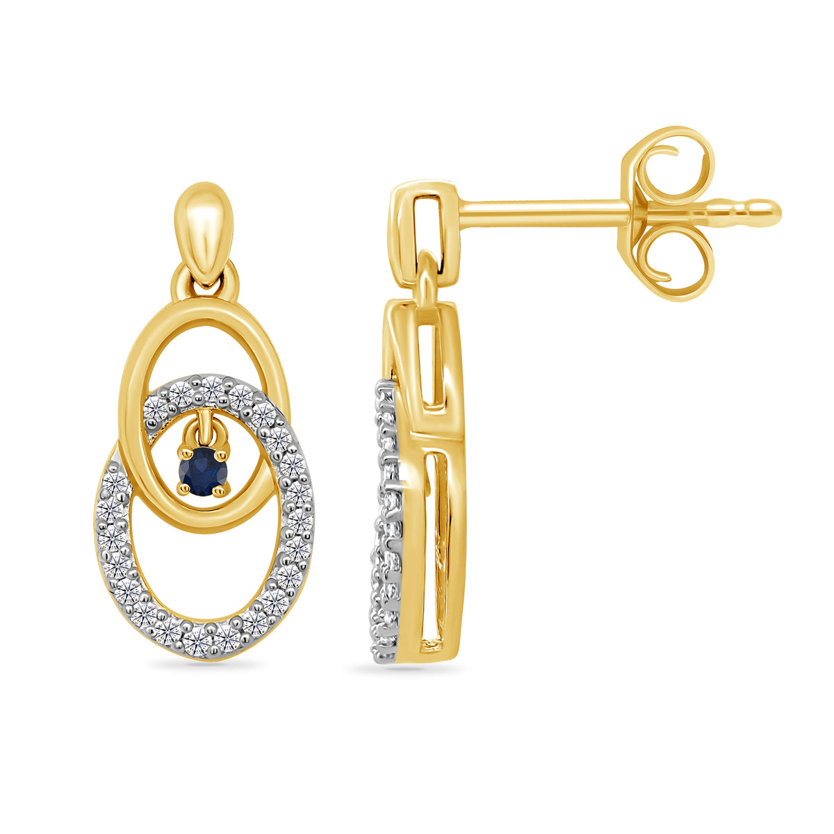 9ct gold sapphire &amp; diamond drop earrings 0.13ct