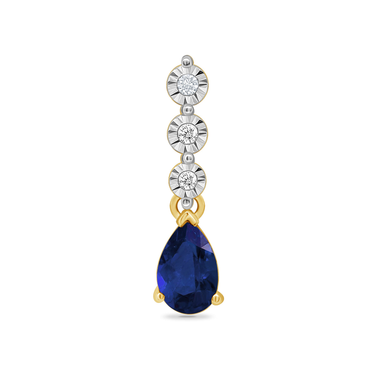9ct gold 6x4mm pear shape sapphire &amp; miracle plate diamond pendant 0.02ct